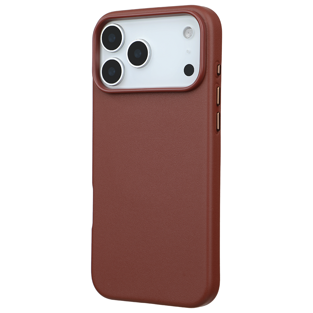 iPhone 18 Pro Max Gizli Magsafeli Vegan Deri Telefon Kılıfı - Kahve