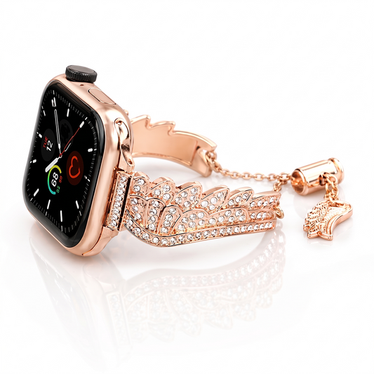 Apple Watch Saat Melek Kanadı Tasarımlı Şık Taşlı Kordon Gold