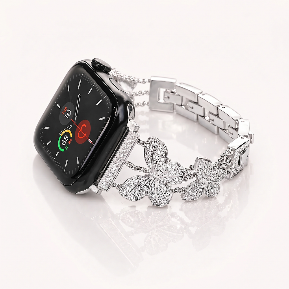 Apple Watch Saat Taşlı Kelebek Tasarımlı Şık Kordon Silver