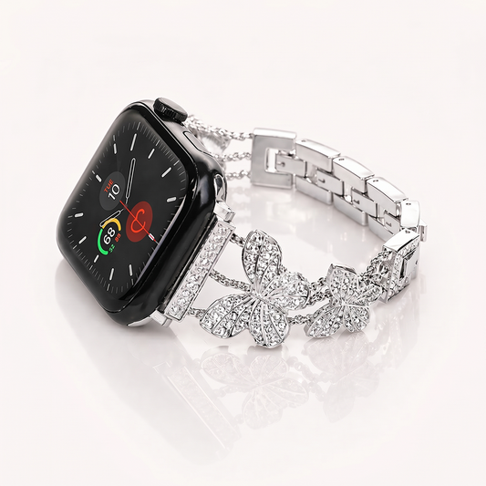 Apple Watch Saat Taşlı Kelebek Tasarımlı Şık Kordon Silver