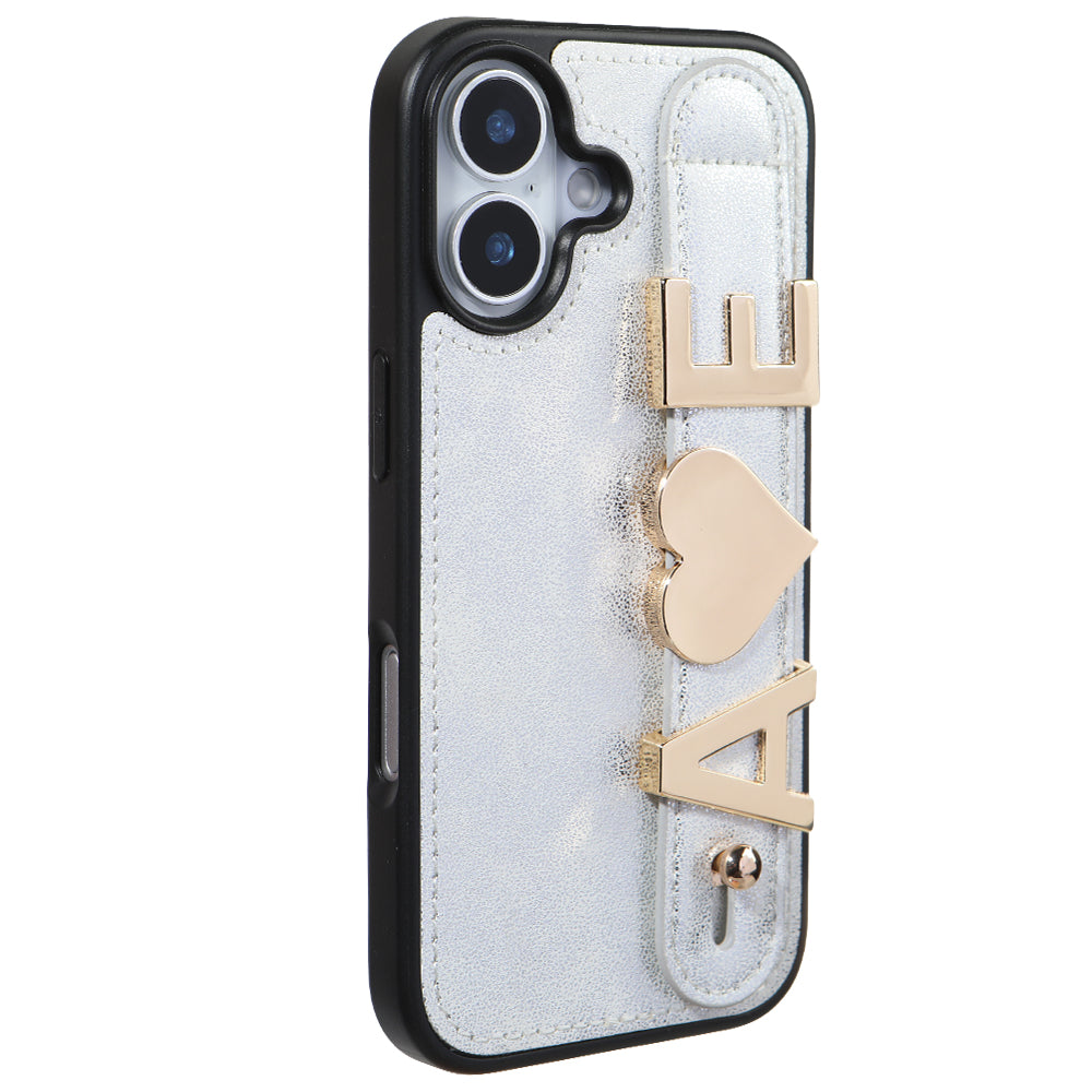 iPhone 16 Kişiye Özel Harfli Deri Telefon Kılıfı Beyaz