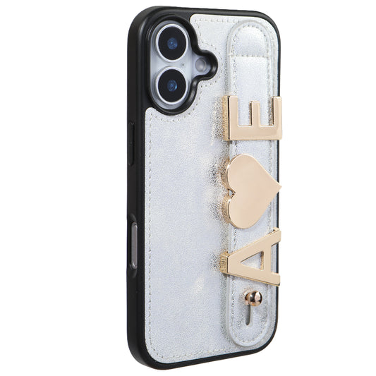 iPhone 16 Kişiye Özel Harfli Deri Telefon Kılıfı Beyaz