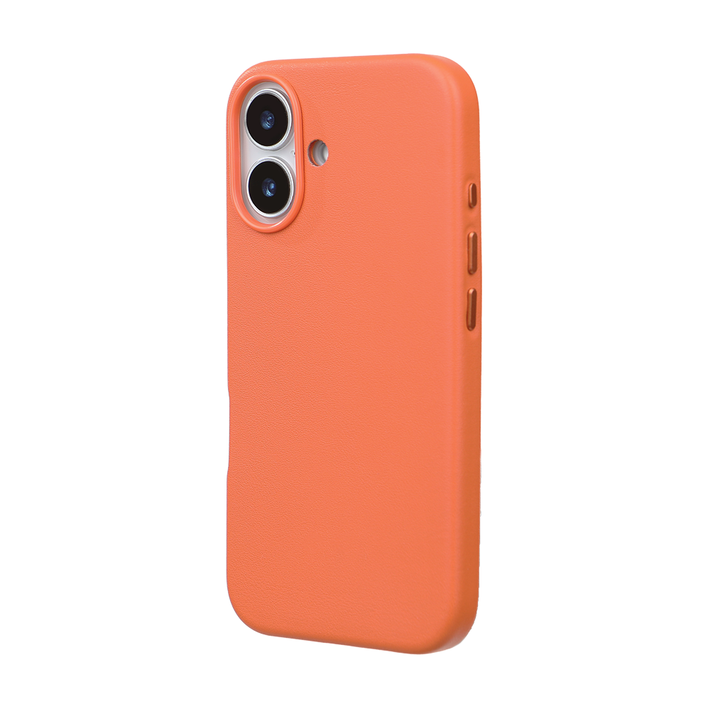 iPhone 16 Gizli Magsafeli Vegan Deri Telefon Kılıfı - Turuncu