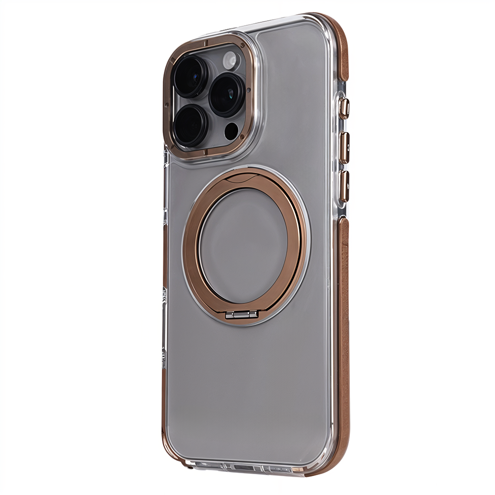 iPhone 16 Pro Metal Standlı Telefon Kılıfı Kahve