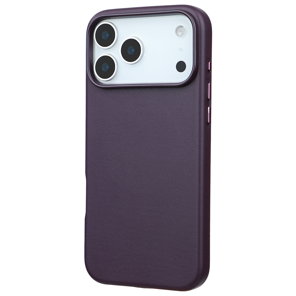 iPhone 17 Pro Max Gizli Magsafeli Vegan Deri Telefon Kılıfı - Mor
