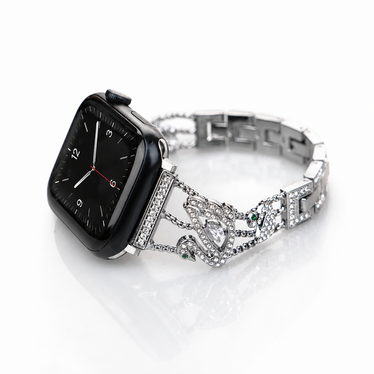Apple Watch Saat Taşlı Kuğu Tasarımlı Şık Kordon Silver