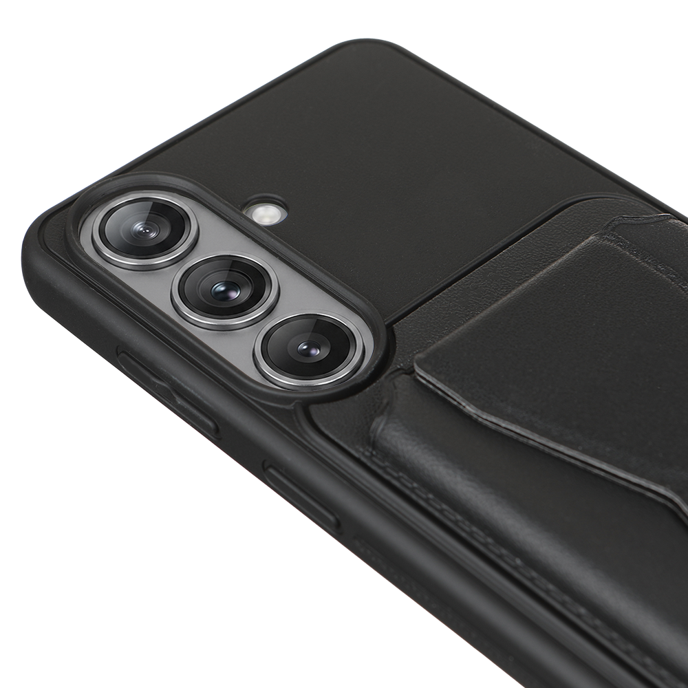 Samsung S26 Manyetik Standlı Kartlıklı Premium Deri Telefon Kılıf Siyah
