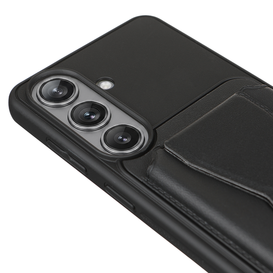 Samsung S26 Manyetik Standlı Kartlıklı Premium Deri Telefon Kılıf Siyah