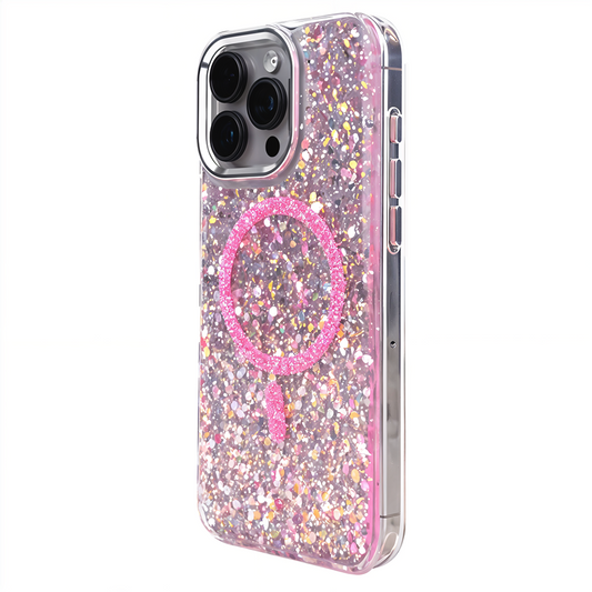 iPhone 15 Pro Max Simli Dolgulu Magsafe Telefon Kılıfı Pembe