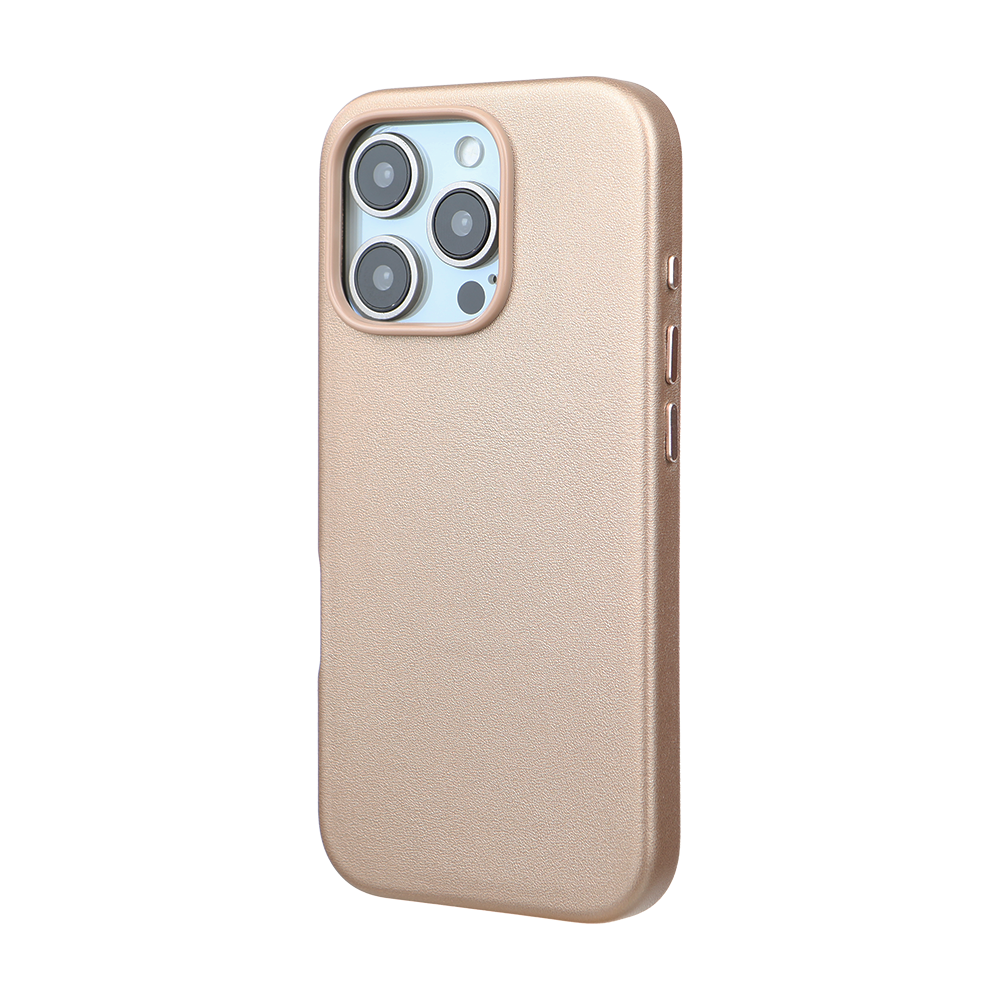 iPhone 16 Pro Gizli Magsafeli Vegan Deri Telefon Kılıfı - Altın