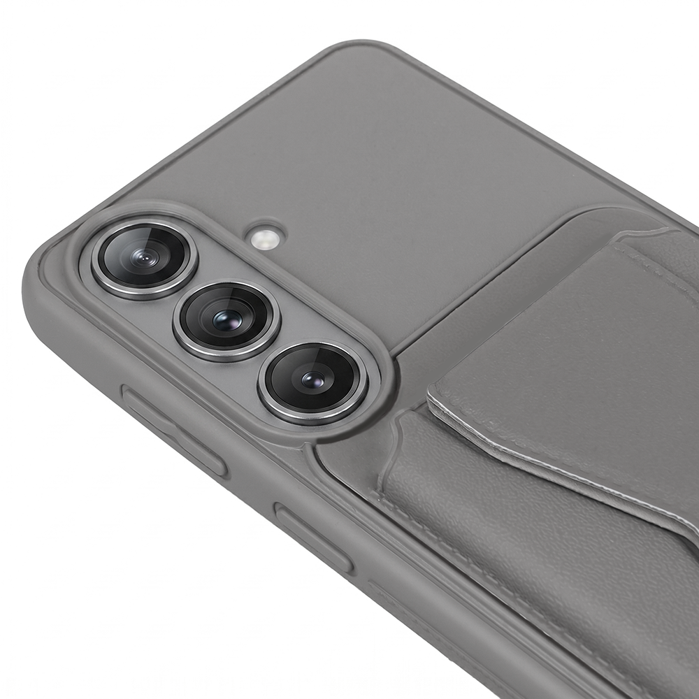 Samsung S26 Manyetik Standlı Kartlıklı Premium Deri Telefon Kılıf Gri