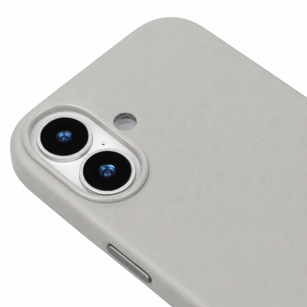 iPhone 16 Plus Gizli Magsafeli Vegan Deri Telefon Kılıfı - Gri