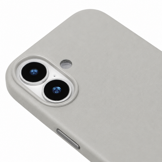 iPhone 16 Plus Gizli Magsafeli Vegan Deri Telefon Kılıfı - Gri