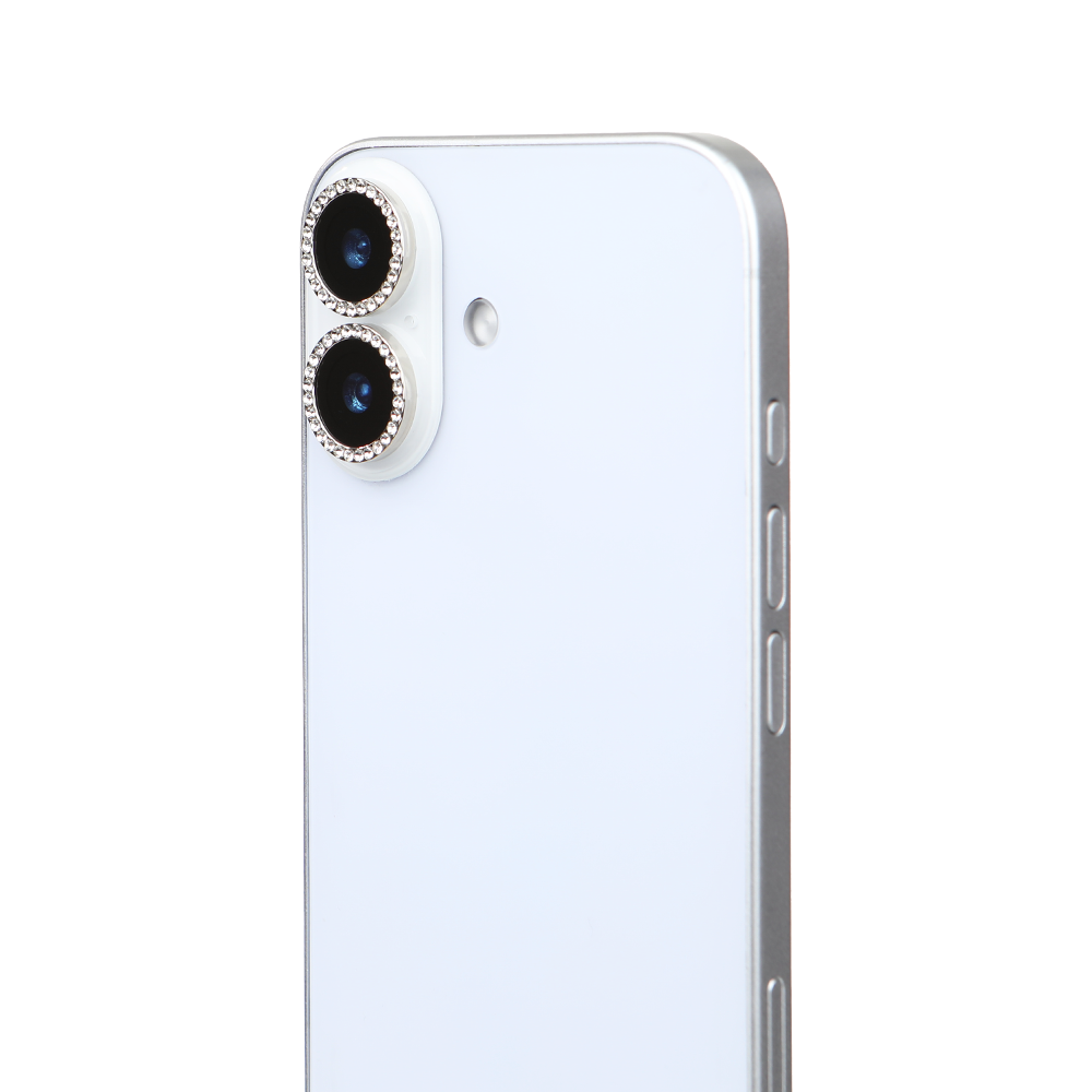 iPhone 17 Kamera Koruyucu Diamond Taşlı Silver