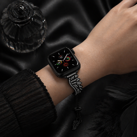 Apple Watch Saat Melek Kanadı Tasarımlı Şık Taşlı Kordon Siyah