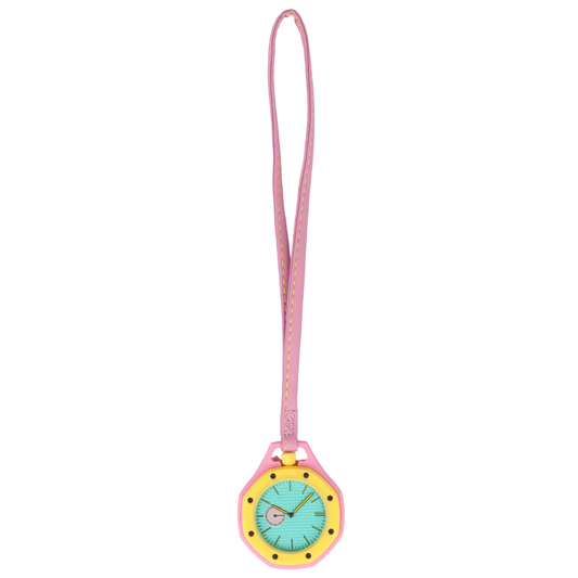 Oktagon Retro Tasarım Pembe Sarı Çanta Aksesuarı Askılı Saat - Pembe
