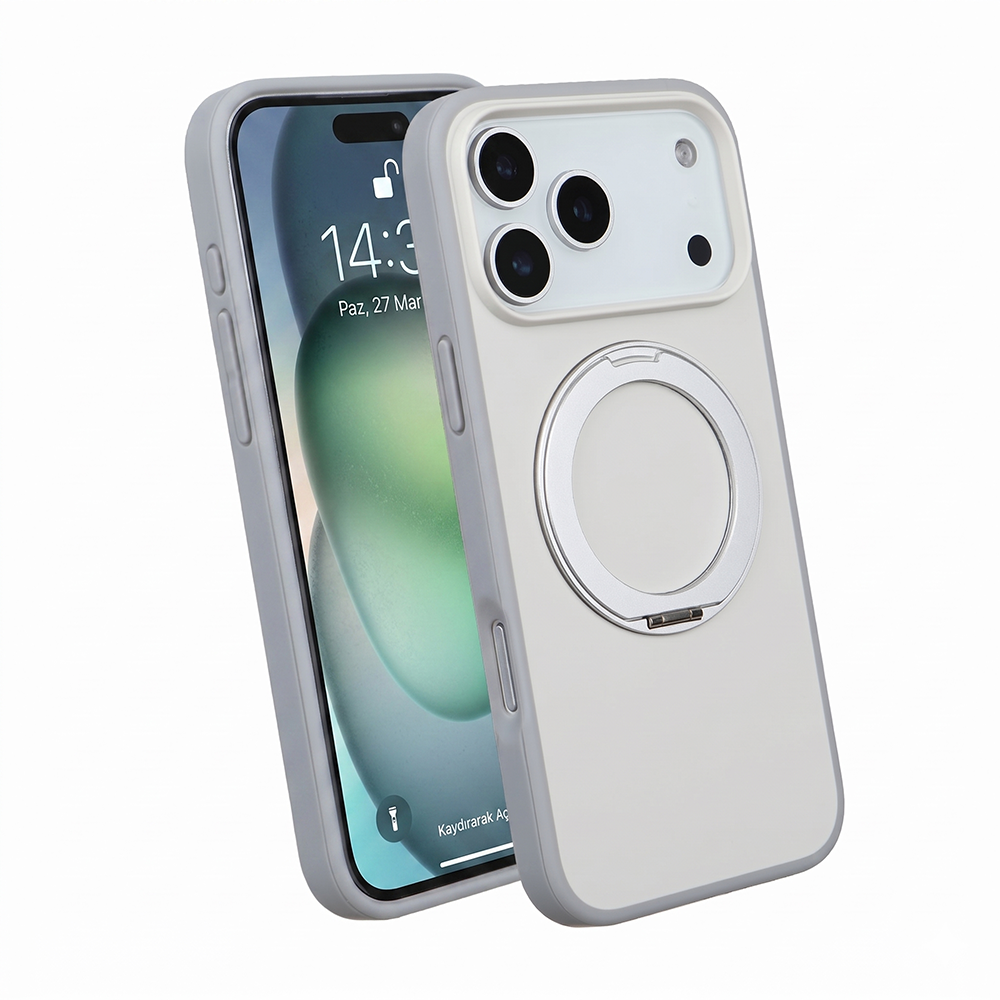 Apple iPhone 17 Pro Magsafe Premium Standlı Fonksiyonel Telefon Kılıfı Beyaz
