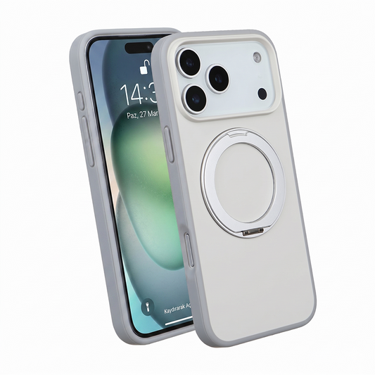 Apple iPhone 17 Pro Magsafe Premium Standlı Fonksiyonel Telefon Kılıfı Beyaz