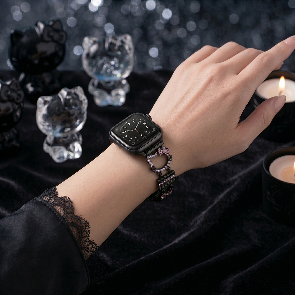 Apple Watch Saat Taşlı Kurdele Tasarımlı Şık Kordon Siyah
