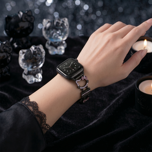 Apple Watch Saat Taşlı Kurdele Tasarımlı Şık Kordon Siyah