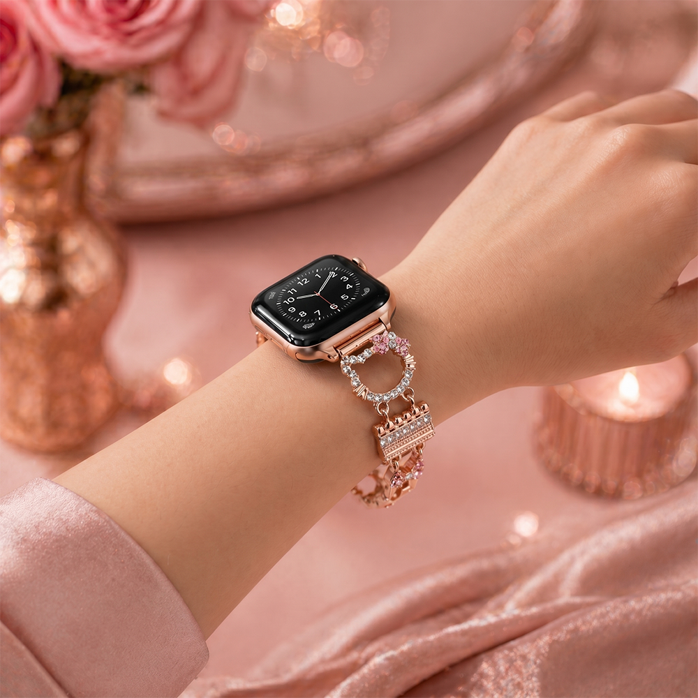 Apple Watch Saat Taşlı Kurdele Tasarımlı Şık Kordon Gold