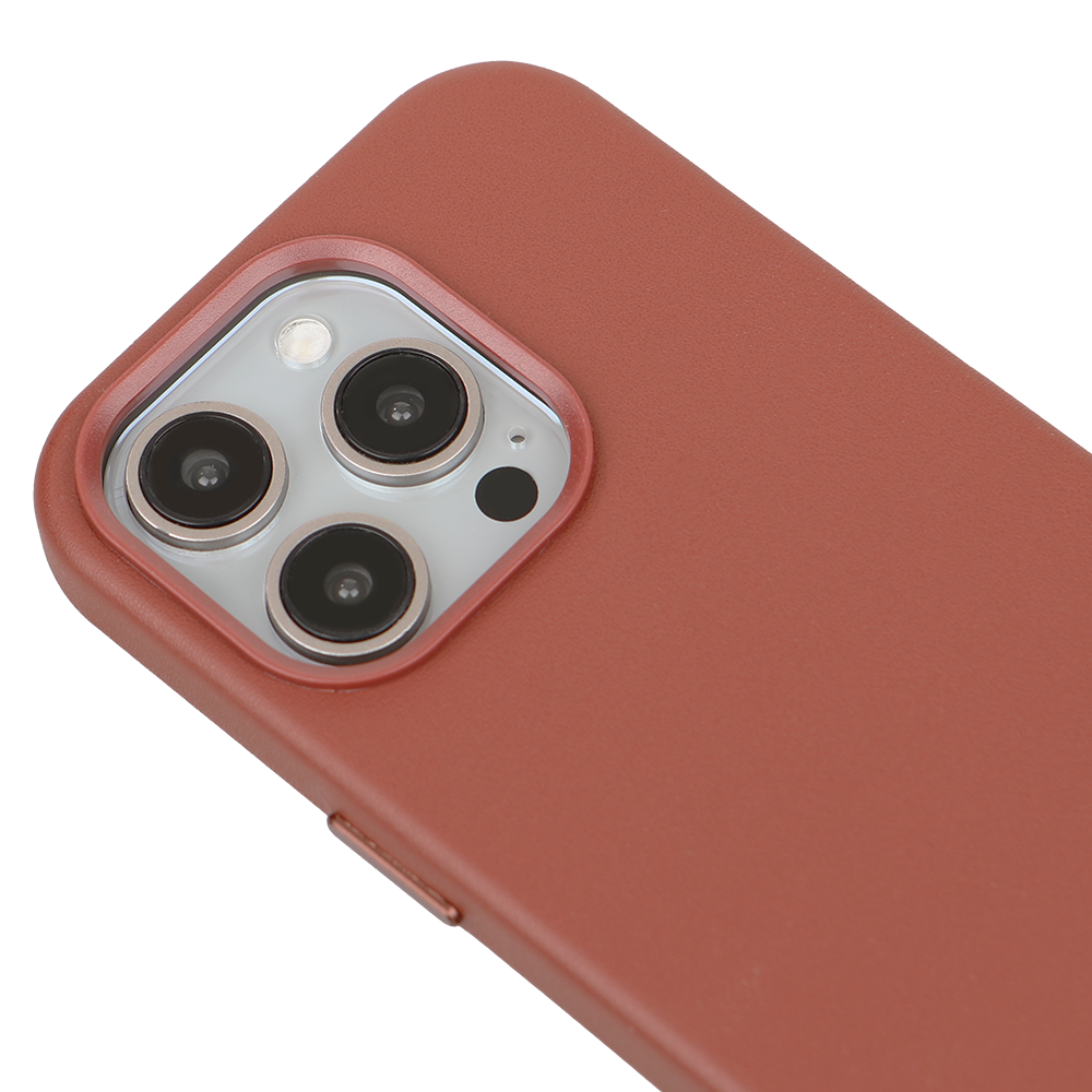 iPhone 14 Pro Gizli Magsafeli Vegan Deri Telefon Kılıfı - Vişne