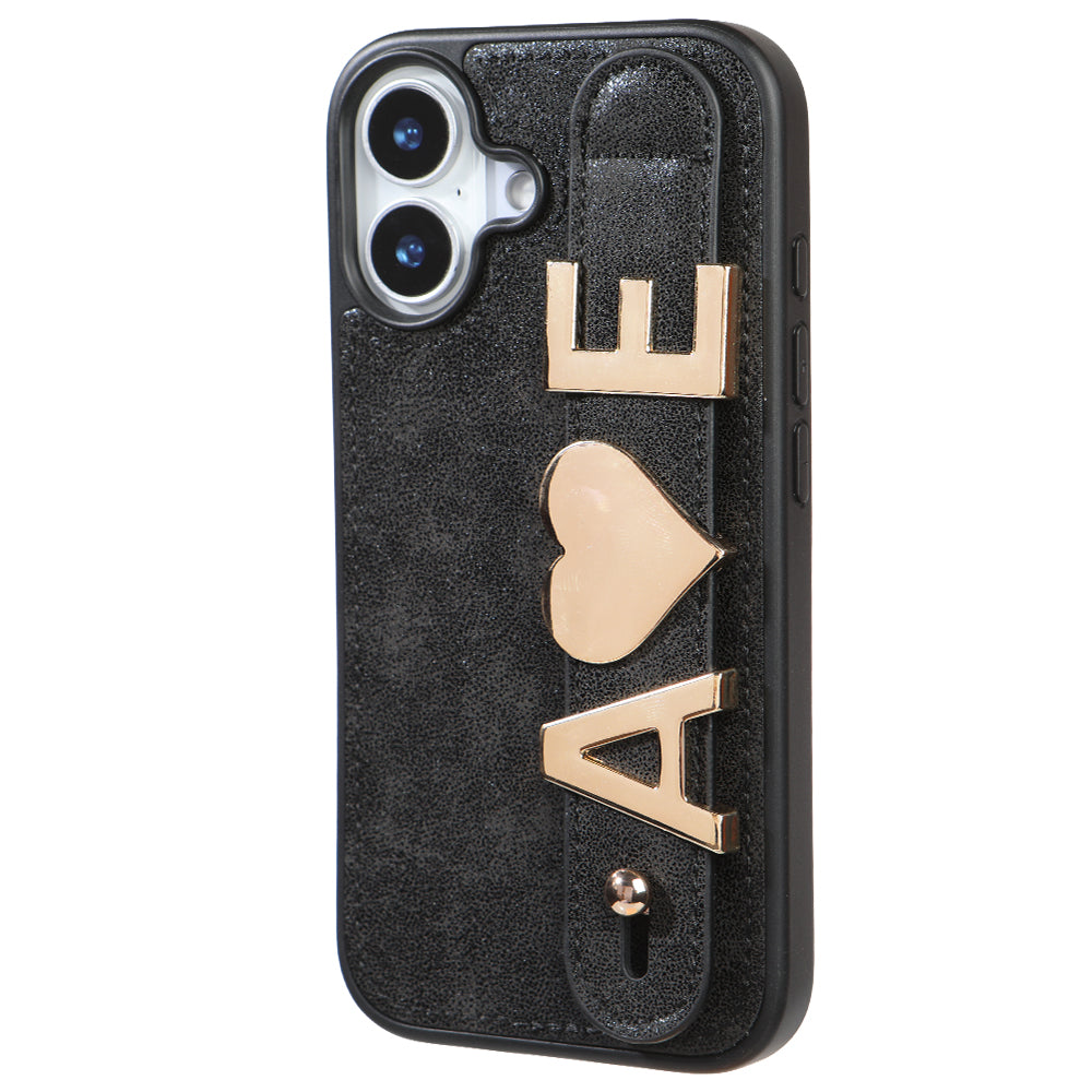 iPhone 17 Kişiye Özel Harfli Deri Telefon Kılıfı Siyah