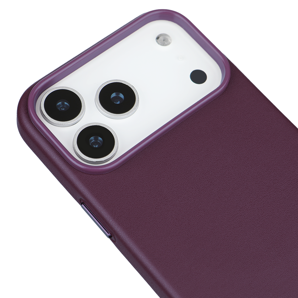 iPhone 18 Pro Max Gizli Magsafeli Vegan Deri Telefon Kılıfı - Vişne
