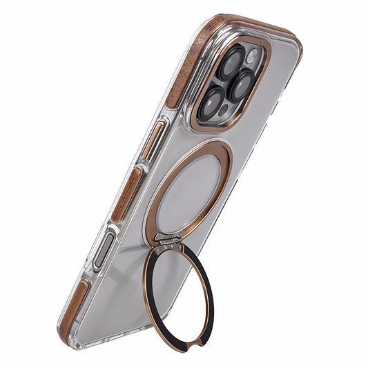iPhone 14 Pro Metal Standlı Telefon Kılıfı Kahve