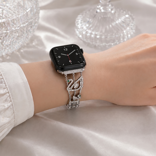 Apple Watch Saat Taşlı Kuğu Tasarımlı Şık Kordon Silver