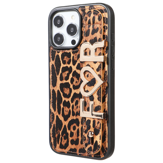 iPhone 16 Pro Max Kişiye Özel Harfli Deri Telefon Kılıfı Leopar
