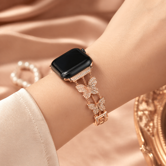 Apple Watch Saat Taşlı Kelebek Tasarımlı Şık Kordon Gold