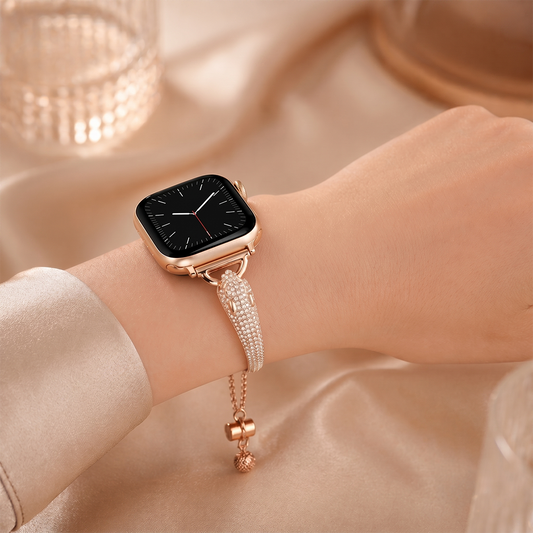 Apple Watch Saat Jaguar Tasarımlı Şık Taşlı Kordon Gold