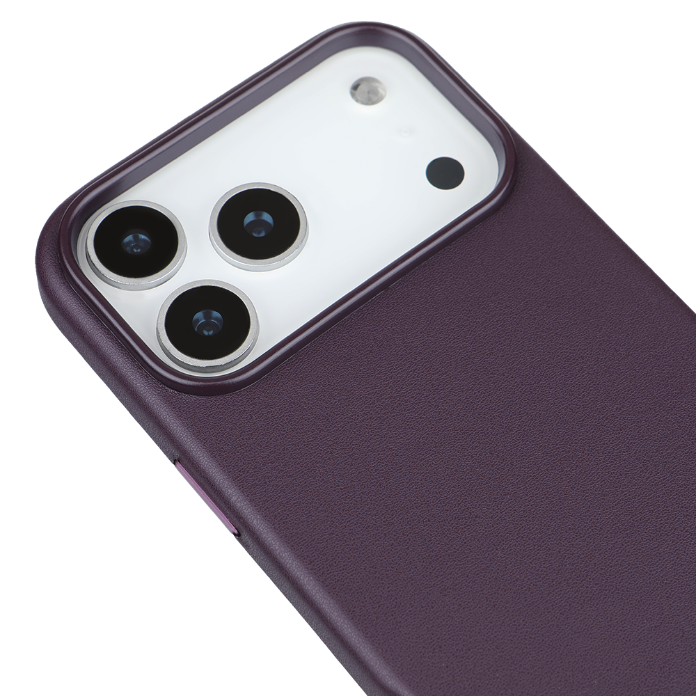 iPhone 17 Pro Max Gizli Magsafeli Vegan Deri Telefon Kılıfı - Mor