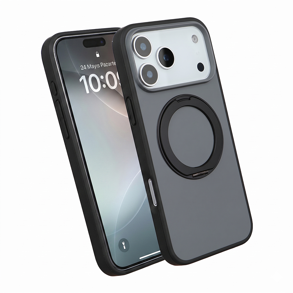 Apple iPhone 17 Pro Max Magsafe Premium Standlı Fonksiyonel Telefon Kılıfı Füme