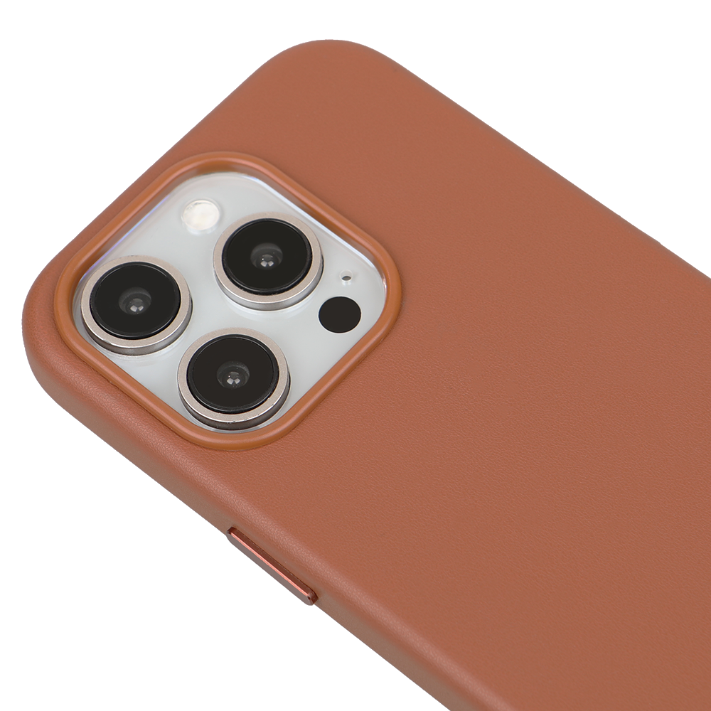 iPhone 15 Pro Max Gizli Magsafeli Vegan Deri Telefon Kılıfı - Turuncu