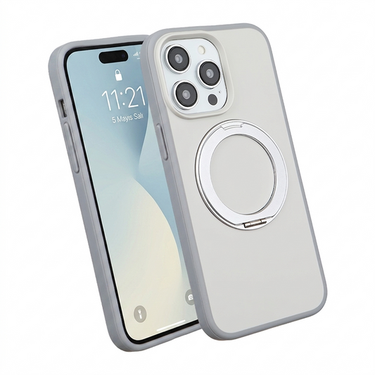 Apple iPhone 15 Pro Max Magsafe Premium Standlı Fonksiyonel Telefon Kılıfı Beyaz