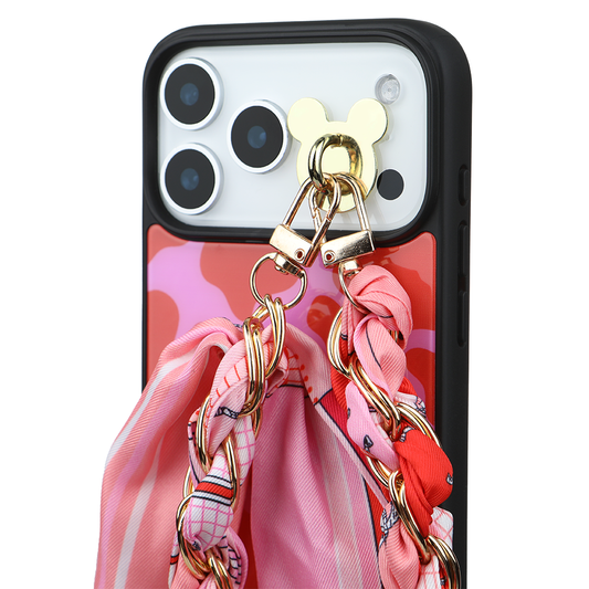 Zincirli Fular Yapışkanlı ve Klipsli Charm Aksesuar - Pembe Kırmızı