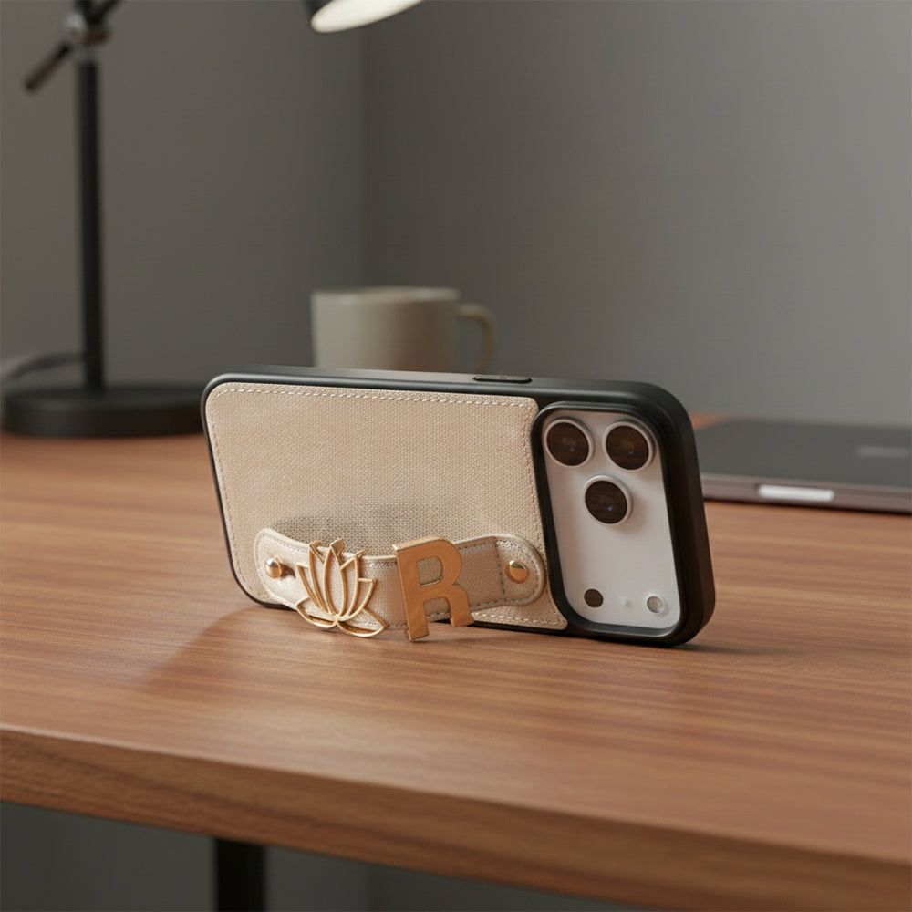 iPhone 15 Plus Kişiye Özel Harfli Deri Telefon Kılıfı Gri