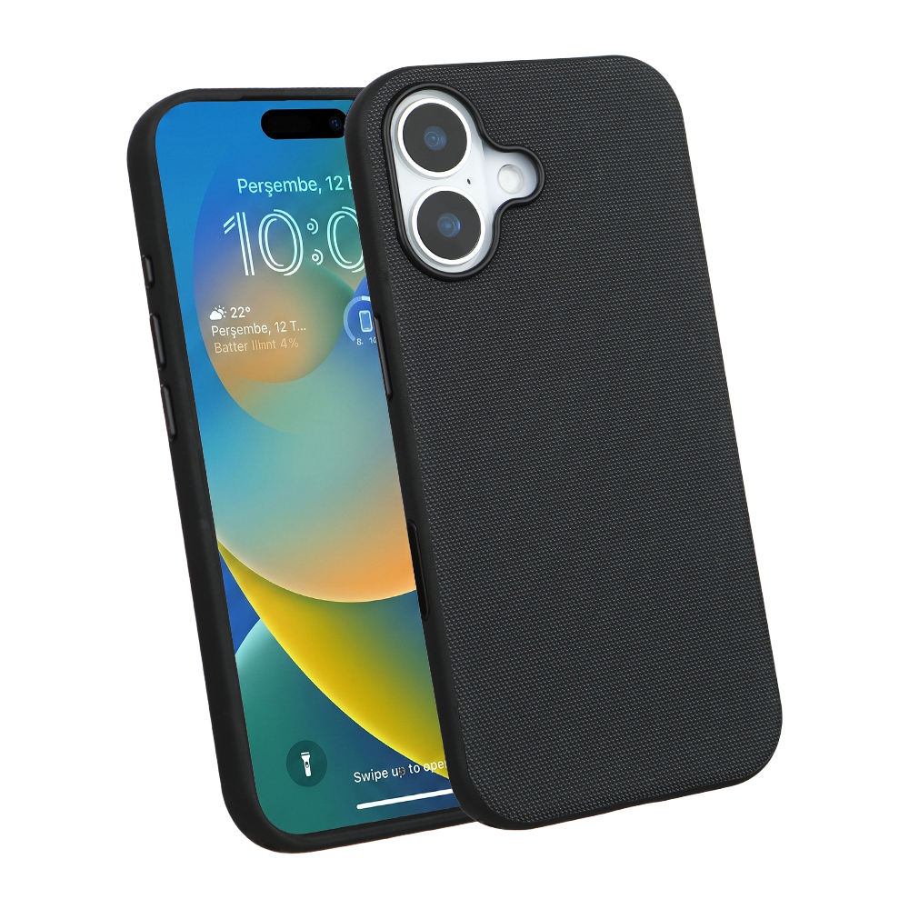 iPhone 16 Gizli Magsafeli Mikro Kabartma Premium Telefon Kılıfı - Siyah
