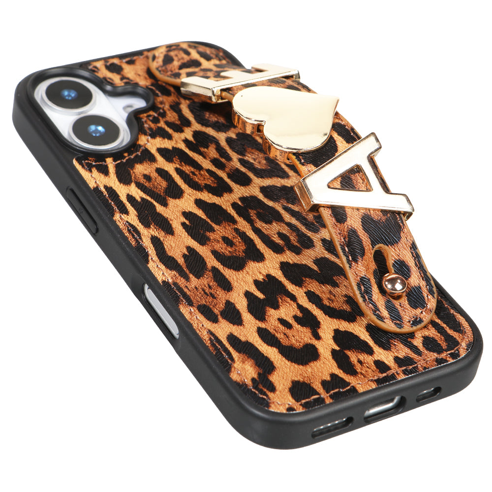 iPhone 17 Kişiye Özel Harfli Deri Telefon Kılıfı Leopar