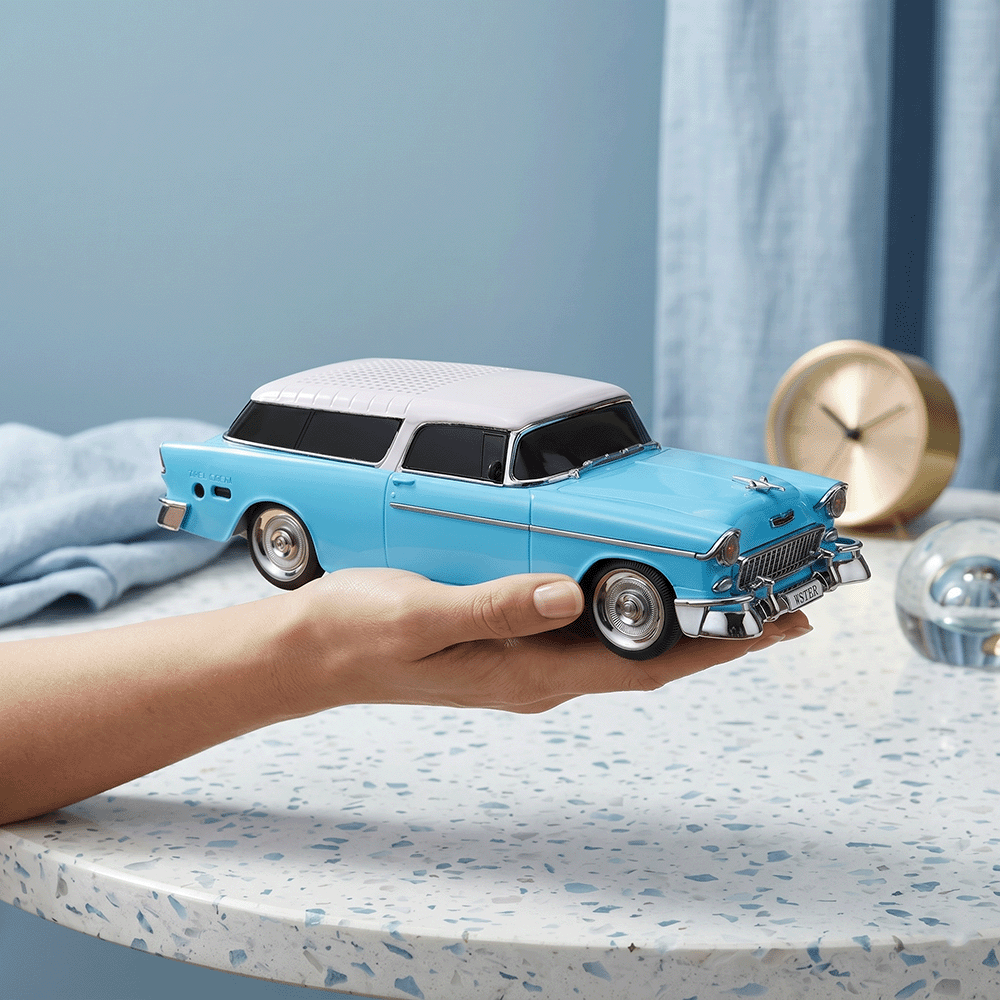 Nostaljik Klasik Araba Tasarımlı Led Işıklı 10W Bluetooth Hoparlör Dar Tampon - Mavi