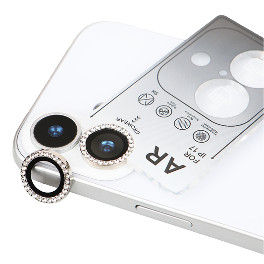 iPhone 17 Kamera Koruyucu Diamond Taşlı Silver