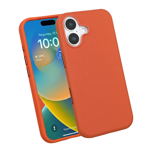 iPhone 16 Gizli Magsafeli Mikro Kabartma Premium Telefon Kılıfı - Turuncu