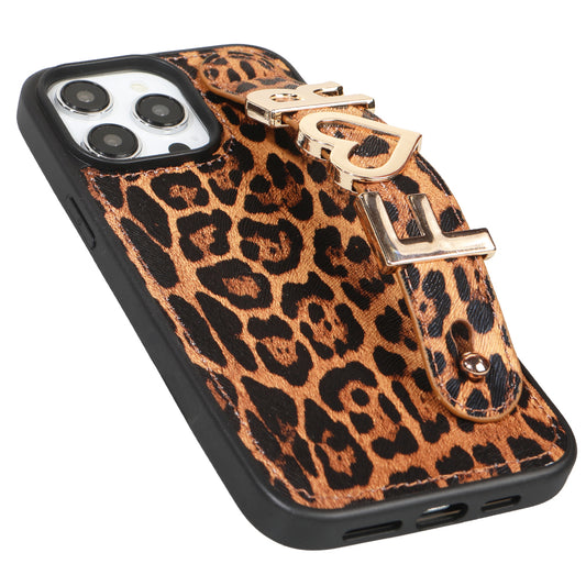 iPhone 16 Pro Max Kişiye Özel Harfli Deri Telefon Kılıfı Leopar