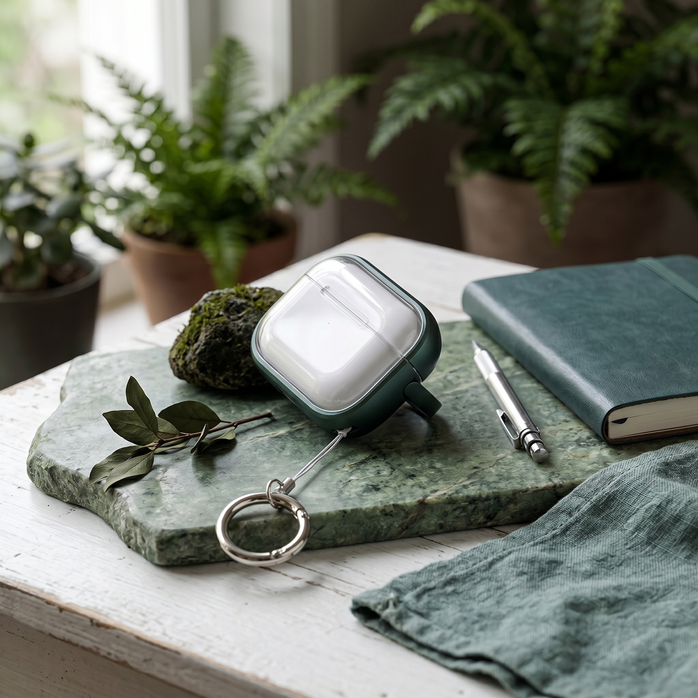Apple Airpods Uyumlu Stand Özellikli Şeffaf Kulaklık Kılıfı Gece Yeşili