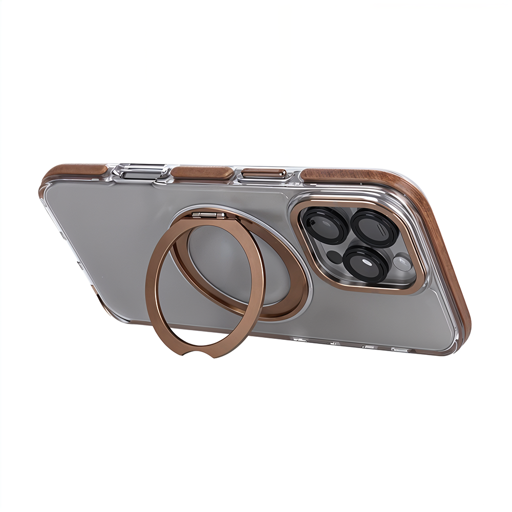 iPhone 16 Pro Metal Standlı Telefon Kılıfı Kahve