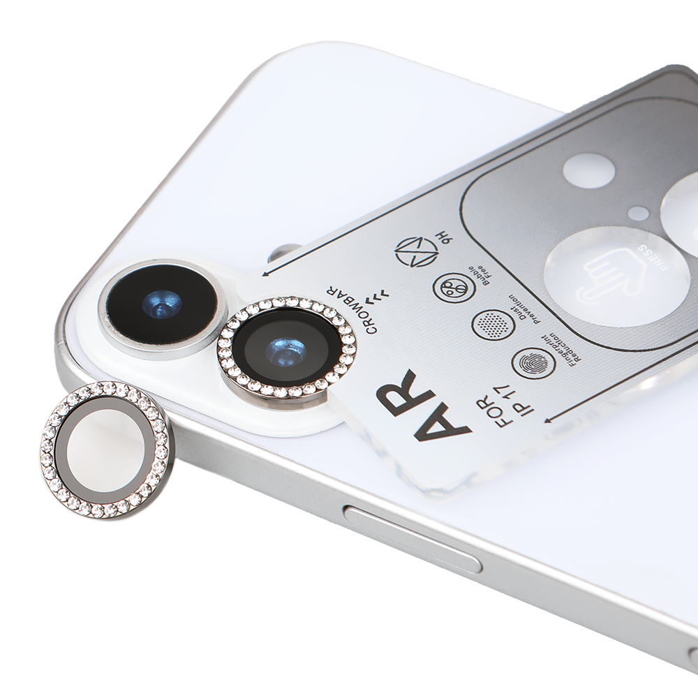 iPhone 17 Kamera Koruyucu Diamond Taşlı Gray