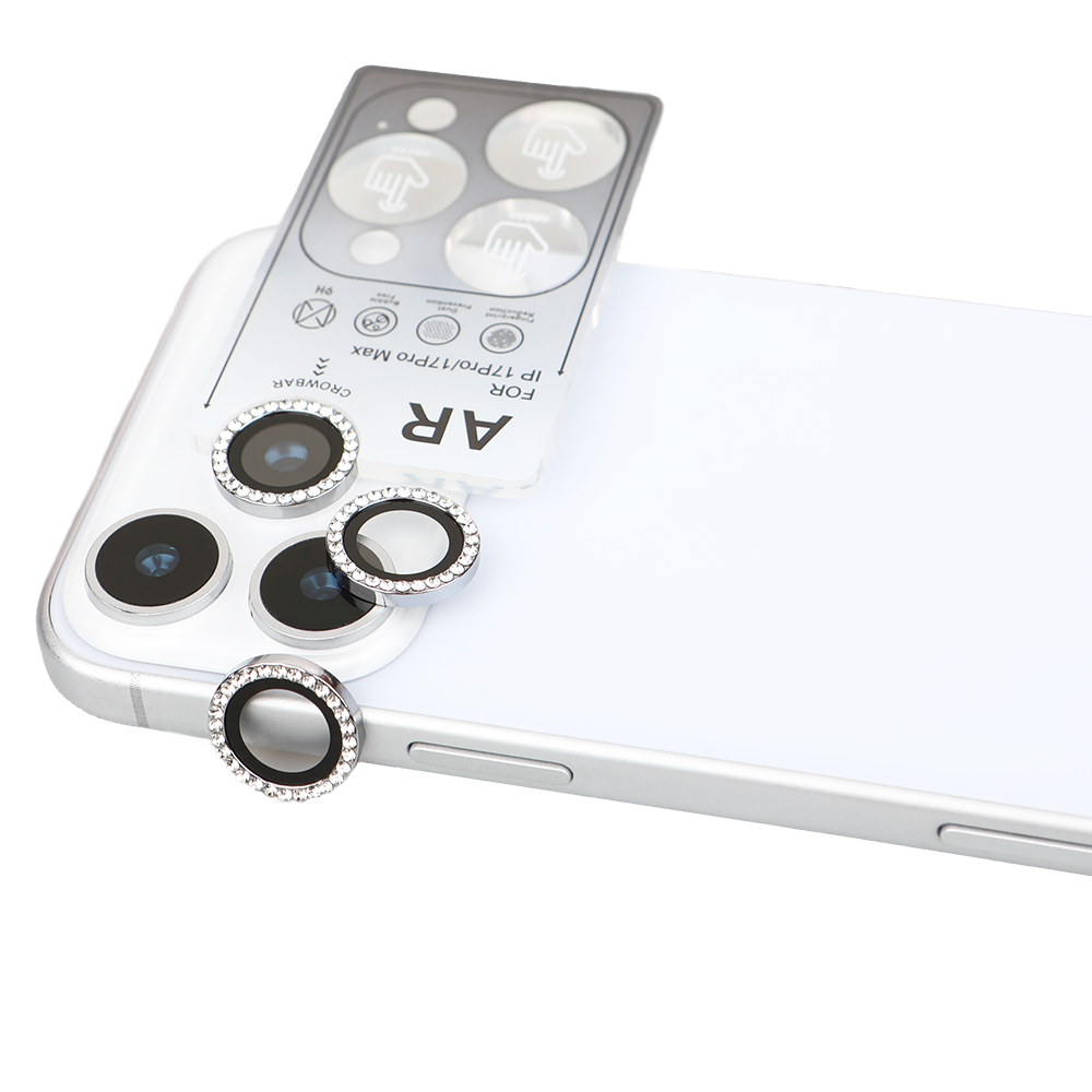 iPhone 17 Pro Max Kamera Koruyucu Diamond Taşlı Gray