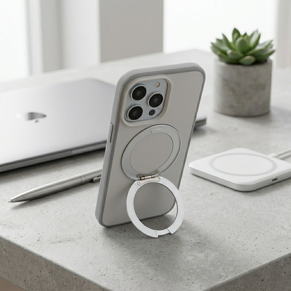 Apple iPhone 15 Pro Max Magsafe Premium Standlı Fonksiyonel Telefon Kılıfı Beyaz
